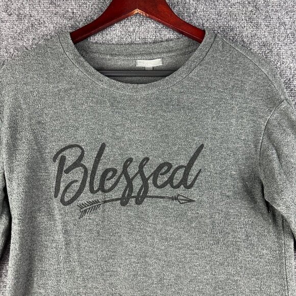 TBH To Be Honest Sweatshirt Womens Medium Gray Stretch Blessed Pullover - Picture 3 of 7
